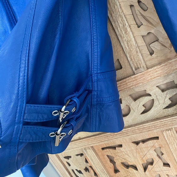 Vivid Blue Rebecca Taylor Leather Moto Jacket SZ 4 - Picture 4 of 8